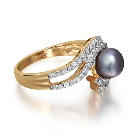 1.77Ctw Tahitian Pearl And 0.35Ctw Diamond Ladies Cocktail Ring 14K Yellow Gold